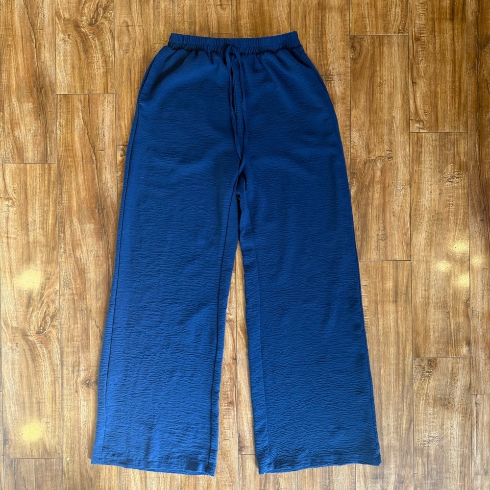 SHEIN Women’s Navy Blue Wide Leg Pull On Casual Pants Size Small